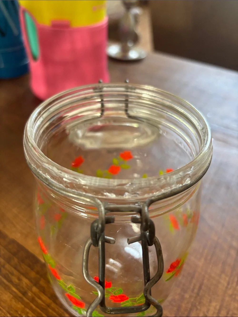 Vintage ARC France Niveau De Remplissage Floral Rose Glass Canister